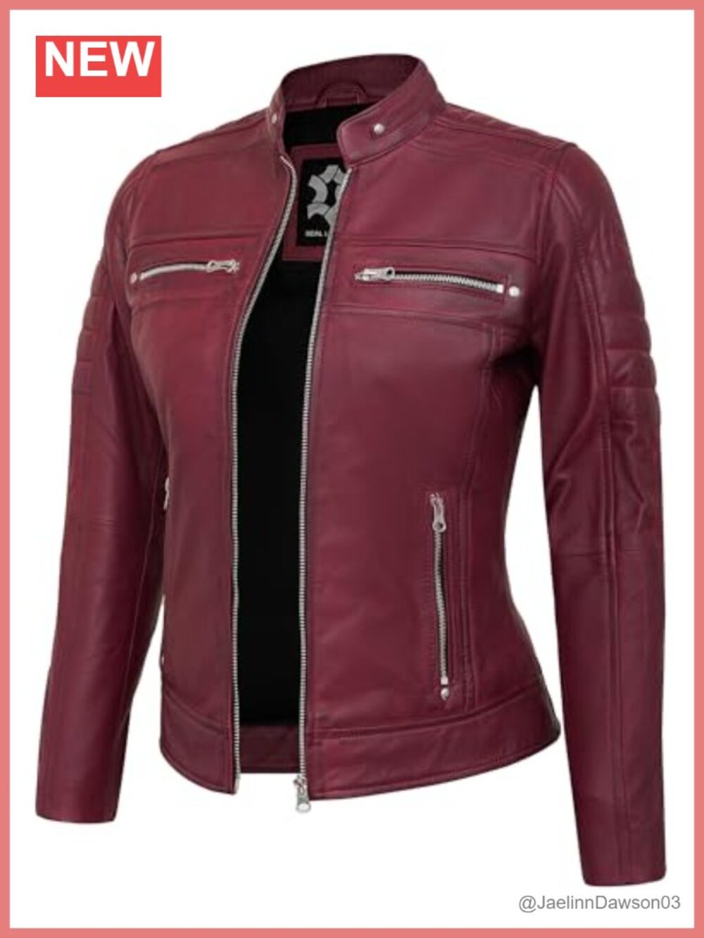 Real Lambskin Leather Jacket Women Cafe Racer Zip Moto Biker